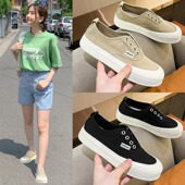 秋季 女2026新款 网红韩版 百搭板鞋 ins 厚底鞋 一脚蹬渔夫鞋 女帆布鞋