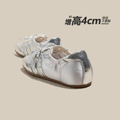 银色单鞋德训鞋女款2025新款芭蕾鞋子夏季透气休闲运动鞋厚底板鞋