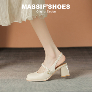 包头凉鞋女款2026新款巨好看配旗袍玛丽珍鞋半拖鞋高跟后空单鞋