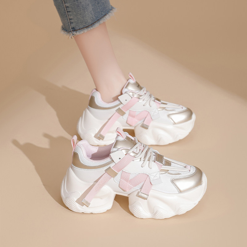 欧洲站老爹鞋女款2026新款春季真皮百搭增高厚底小个子休闲运动鞋