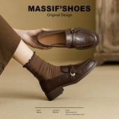 女2026新款 春季 软底粗跟单鞋 真皮棕色乐福鞋 英伦风复古百搭小皮鞋