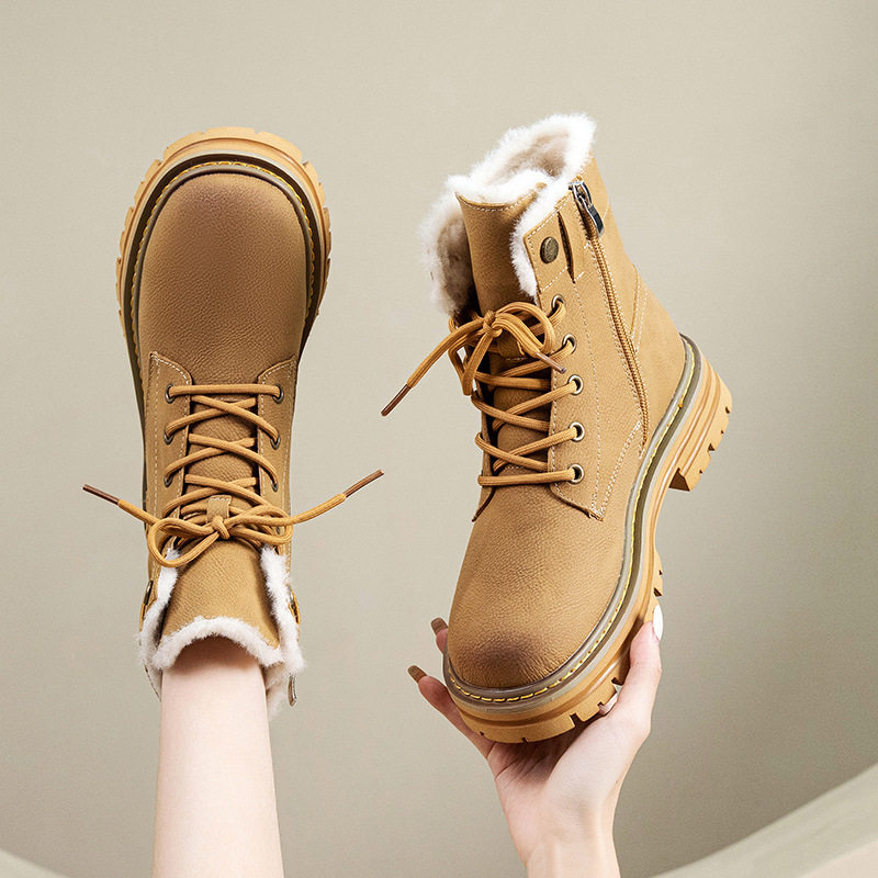 加绒厚底马丁靴女内增高雪地靴