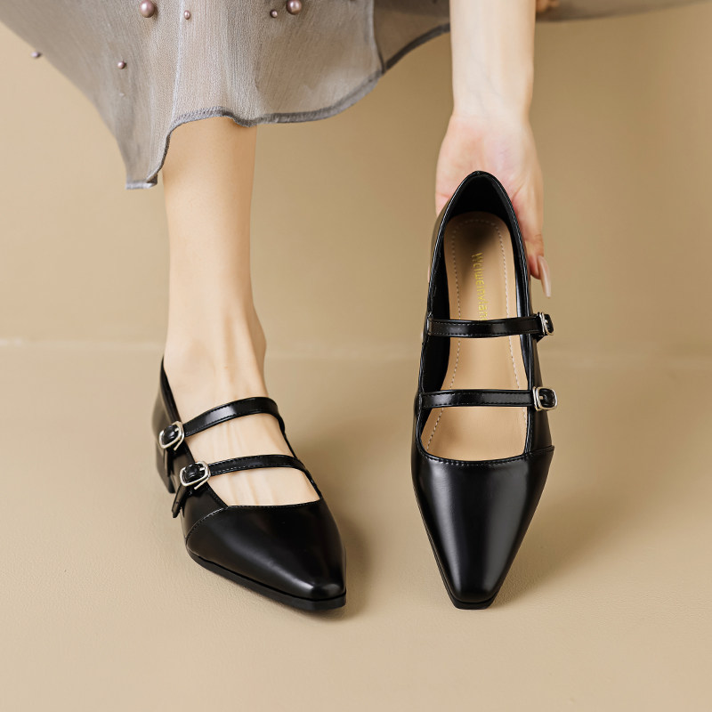 尖头玛丽珍鞋女2026新款春秋法式软底复古小皮鞋平底单鞋大码女鞋
