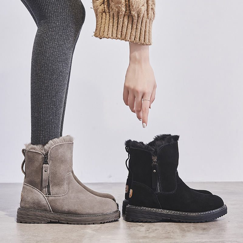 真皮雪地靴厚毛休闲棉鞋秋冬季