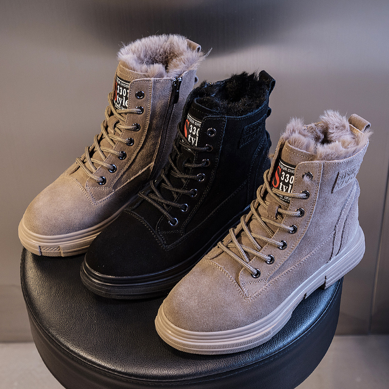 皮毛一体马丁靴厚底百搭平底保暖