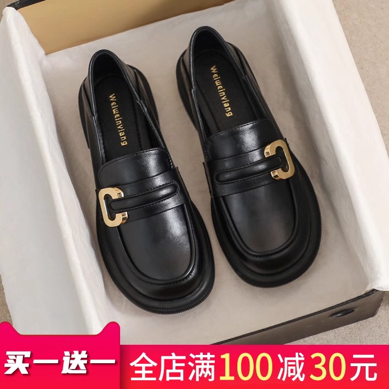 粗跟一脚蹬小皮鞋单鞋复古软底