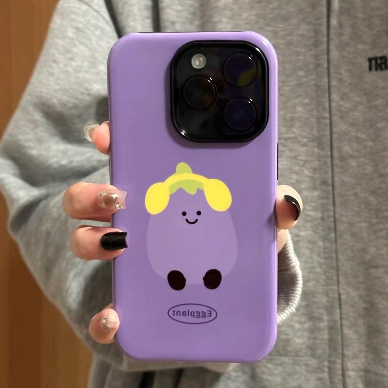 可爱耳机茄子二合一菲林手机壳