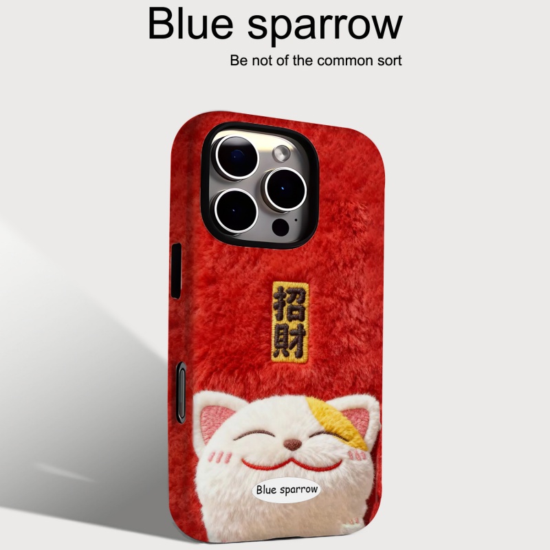 搞怪毛绒招财猫头二合一菲林手机壳