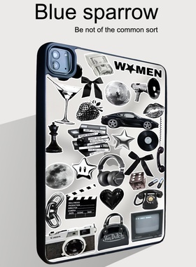 潮款黑色元素拼贴苹果平板保护套适用iPadAir7新款ipad11单壳13寸air6女11寸超薄透mini6保护壳iPad10无笔槽