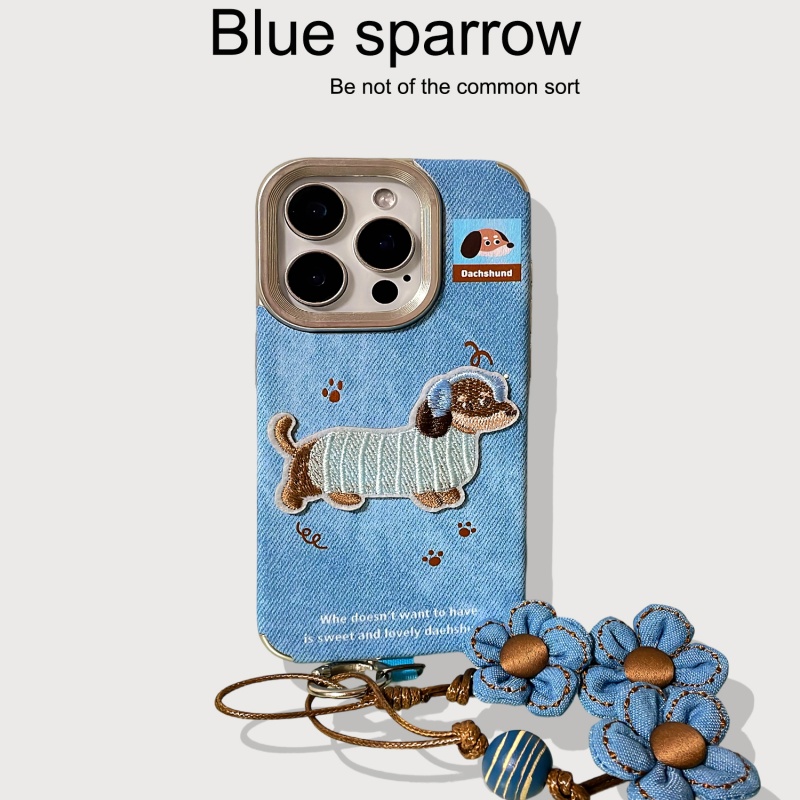 卡通牛仔爪印刺绣小狗手机壳