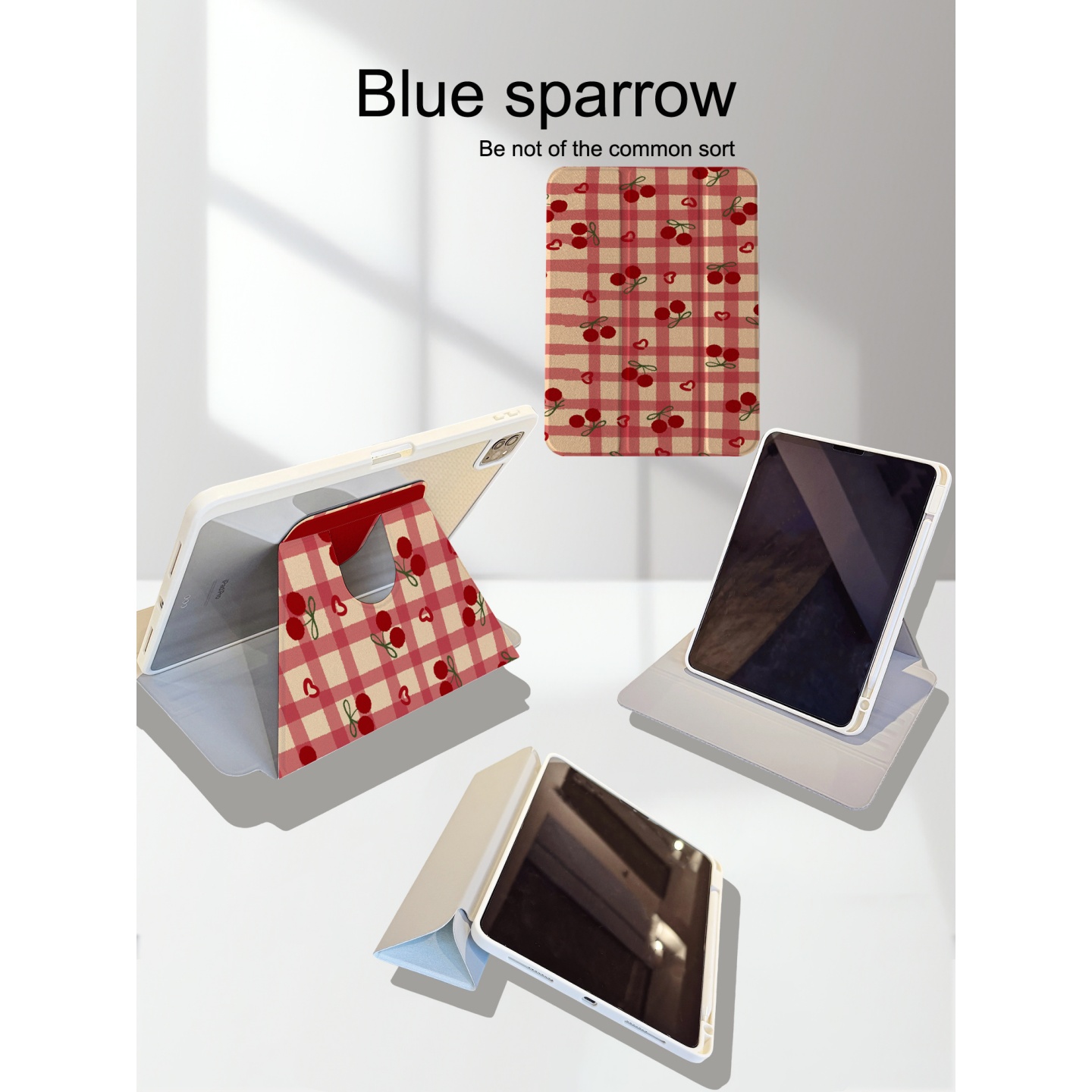 韩风格纹樱桃苹果平板保护套适用iPadAir7新款360°旋转三折ipad11带笔槽13寸air6/5女11寸mini6保护壳pro潮