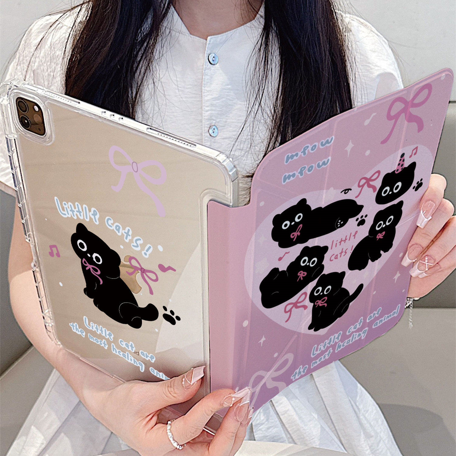 萌宠爱心黑猫Y形折叠平板保护壳