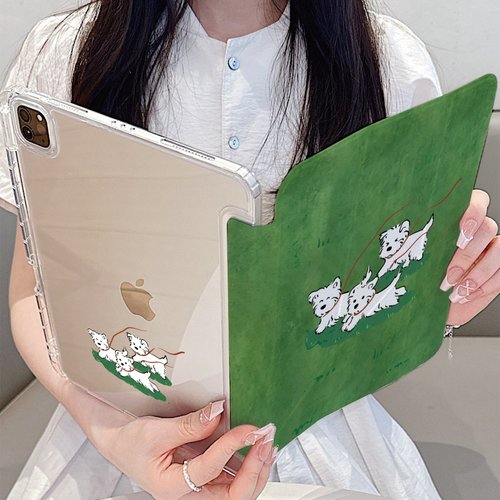 可爱草坪奔跑小狗Y折平板保护壳