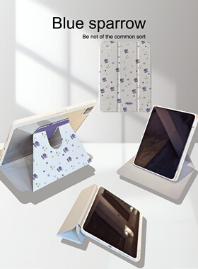 温柔紫色小花苹果平板保护套适用iPadAir7新款360°旋转三折ipad11带笔槽13寸air6女11寸mini6保护壳pro防摔