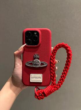 高级感时尚红色立体星球适用iPhone15promax手机壳苹果15/15pro新款13/14潮流14pro全包14promax女12/16pro