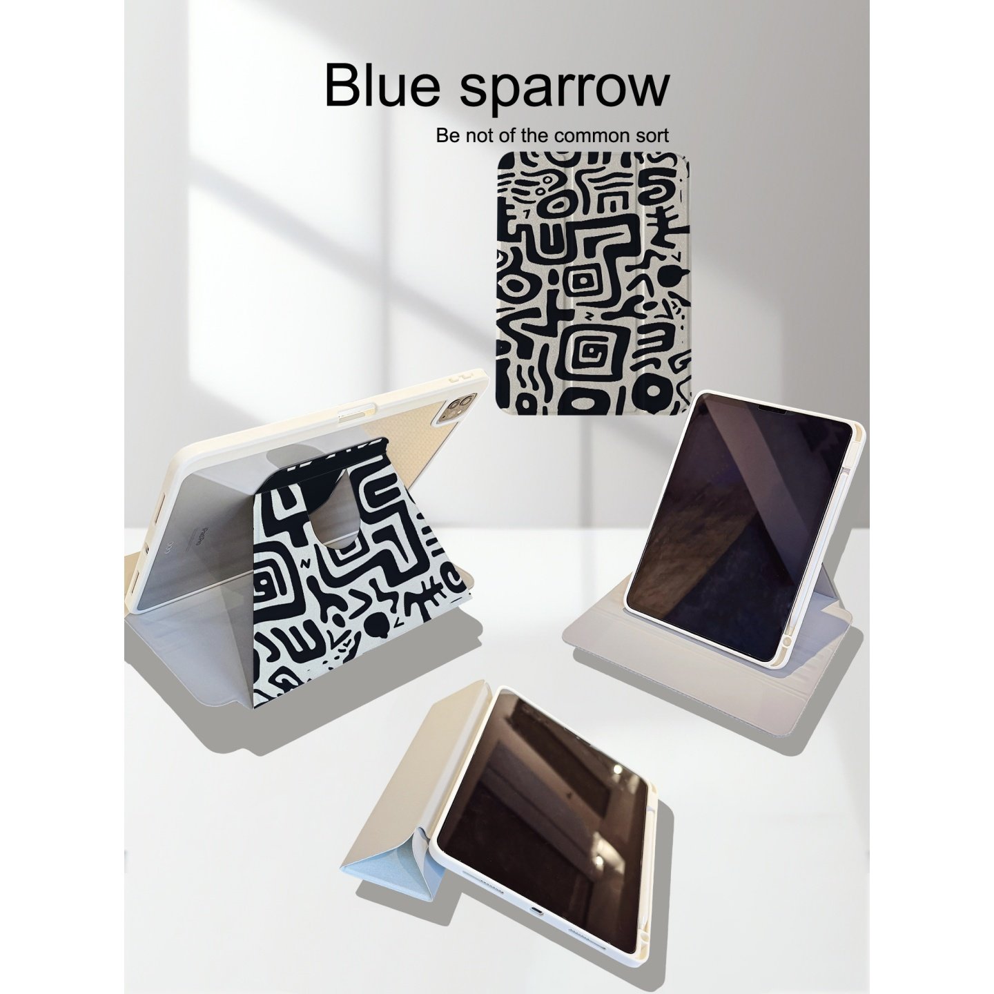 小众黑白涂鸦苹果平板保护套适用iPadAir7新款360&deg;旋转三折ipad11带笔槽13寸air6男女11寸mini6保护壳pro潮