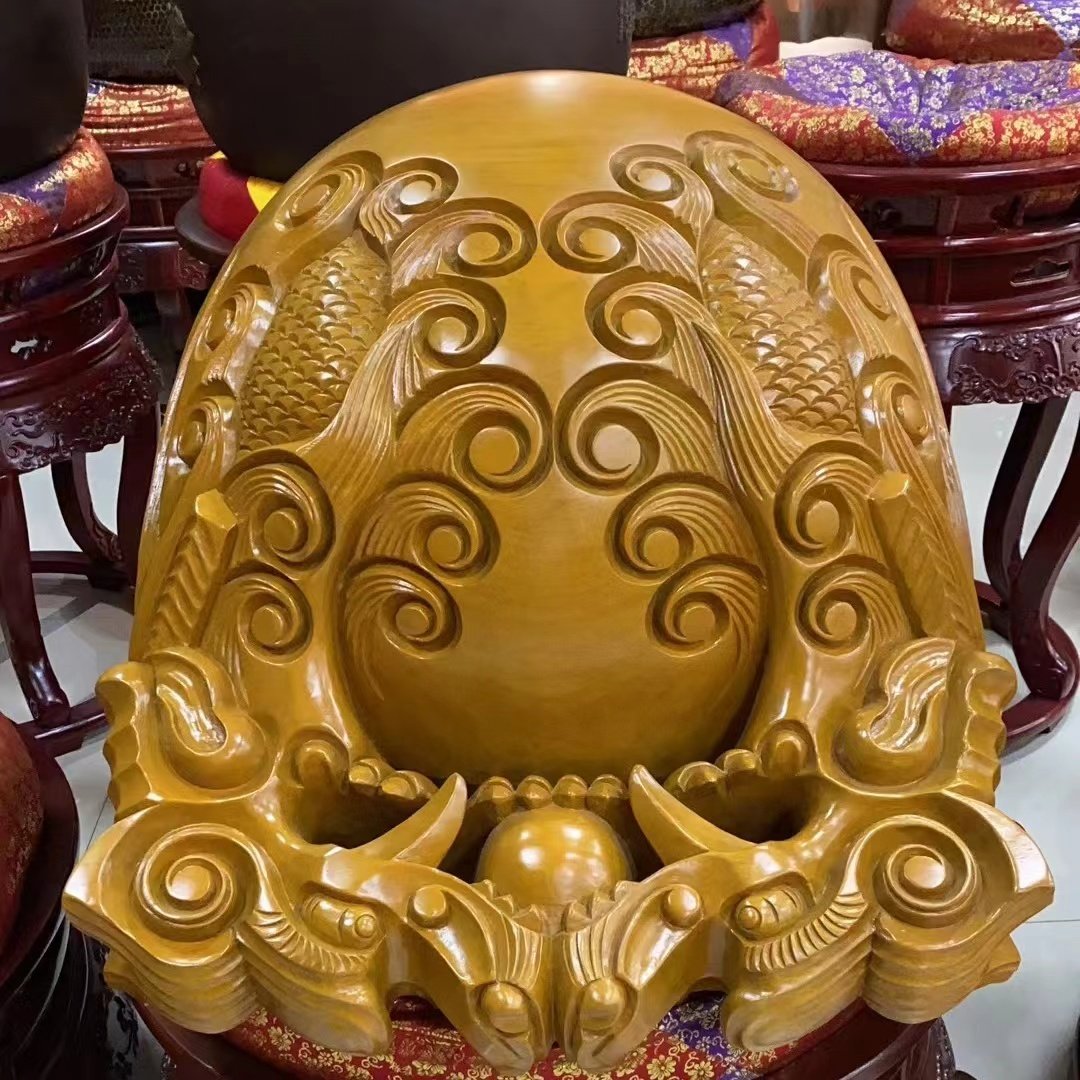 黄金柚木木鱼龙雕大殿法器木鱼大号寺院无心材木鱼精雕高档木鱼