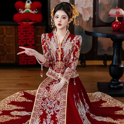 丝绒低领秀禾婚服新娘敬酒服