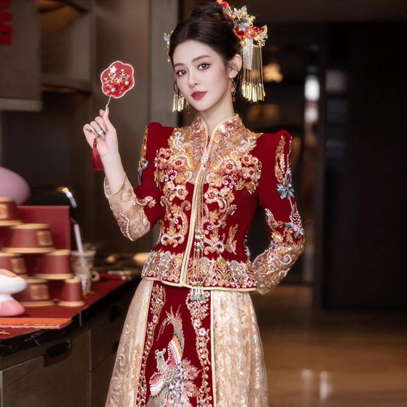 秀禾服2026新款中式婚纱礼服香槟色敬酒服网纱婚服春夏结婚新娘服