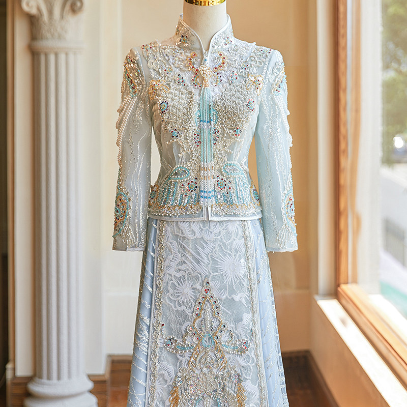 蓝色秀禾服2026年新款春夏新娘服中式结婚礼服薄款敬酒服高级婚服
