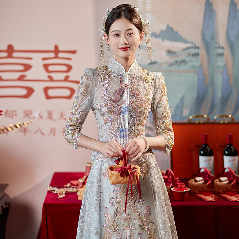 网纱秀禾服新娘中式结婚礼服