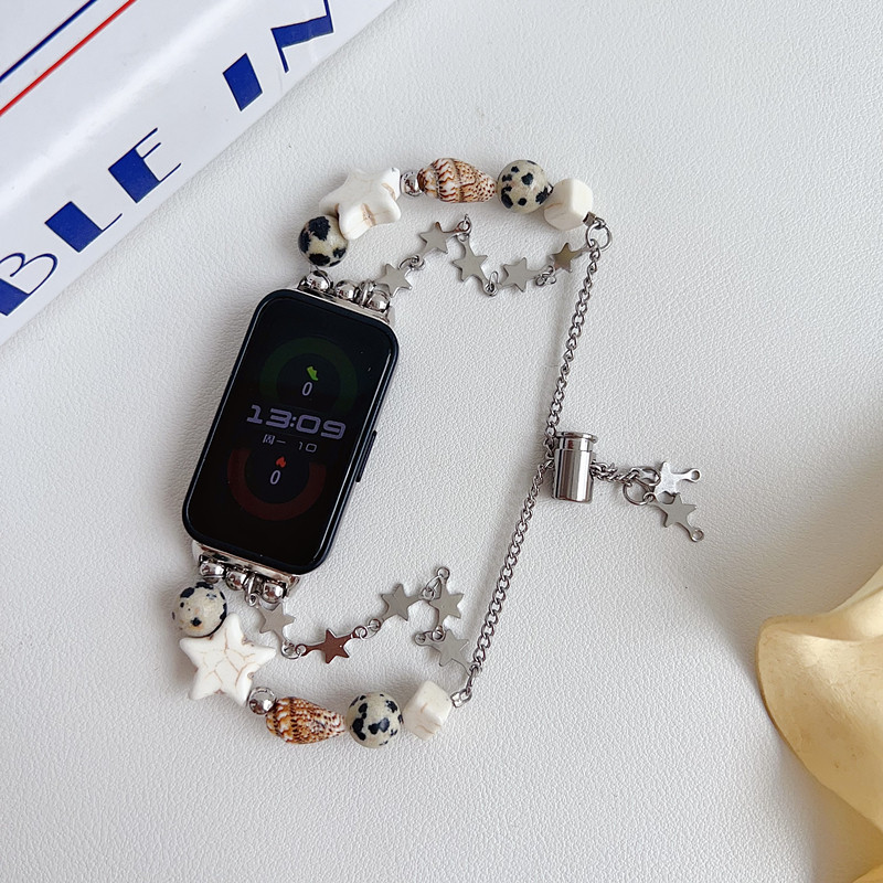 SUITABLE FOR HUAWEI BAND 8 BAND 9 SMART SPORTS WATCH PENTAGRAM STAR STRING VINTAGE BEADS CHAIN STRAP WOMENS WRISTBAND