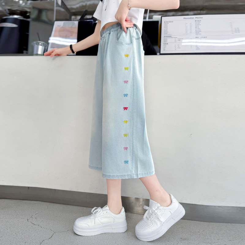女童七分裤夏季2026新款儿童牛仔短裤子夏天马裤女大童阔腿裤夏装