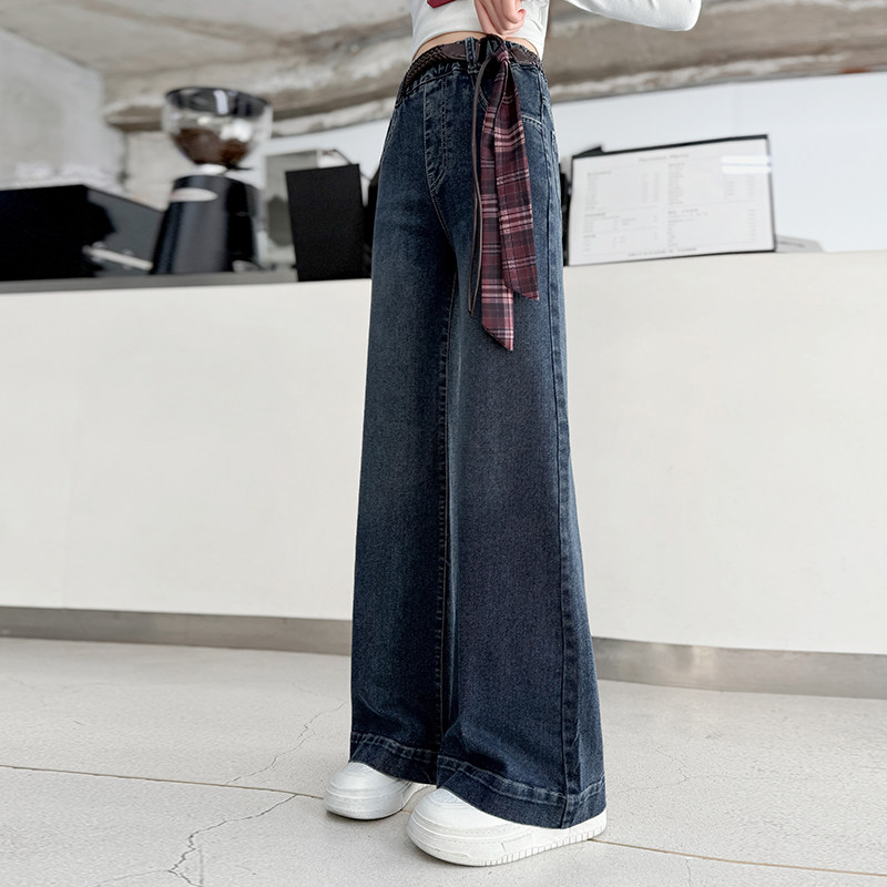 女童加绒牛仔裤儿童阔腿裤