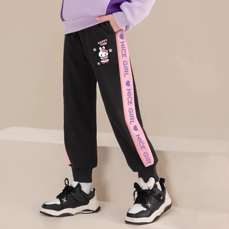 女童一体绒裤子儿童棉裤冬季加厚卫裤中大童加绒运动裤冬装休闲裤
