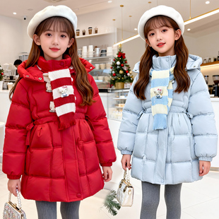 女童红色棉服冬季加厚儿童棉衣中大童保暖外套冬装羽绒棉袄拜年服