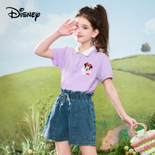 儿童短袖 t恤夏季 夏装 半袖 体恤女孩上衣 2024新款 迪士尼女童polo衫