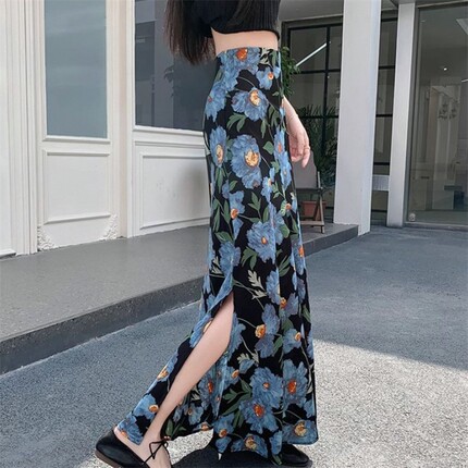 夏季侧开叉碎花雪纺半身裙女2026新款法式风情万种包臀鱼尾长裙子