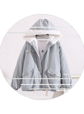 棉袄新款连帽工装羊羔绒外套棉服