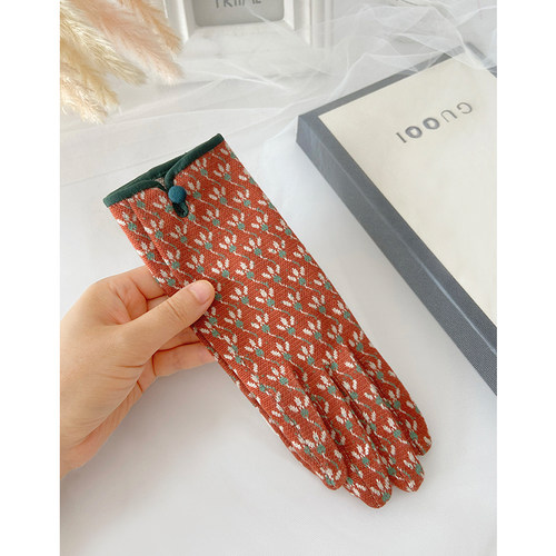 手套女秋冬季薄款韩版触屏加绒