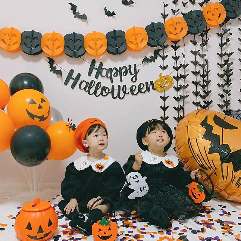 万圣节快乐字母铝箔气球套装happyhalloween万圣节装饰氛围尾巴球