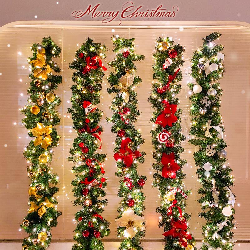 圣诞节装饰品藤条发光藤草松枝灯串节日装扮商场橱窗布置创意灯条