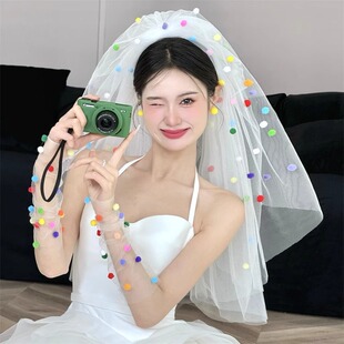 新娘领证头纱高级感登记求婚拍照道具手捧花生日快乐仪式感小女孩