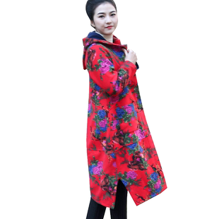 复古民族风长款棉衣200斤女过膝大衣春秋季2024新款棉麻气质外套