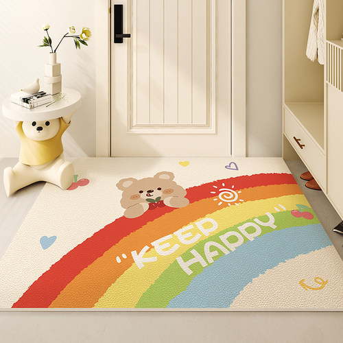 卡通彩虹入户门地垫pvc免洗可擦进门脚垫防滑耐脏可裁剪玄关地毯