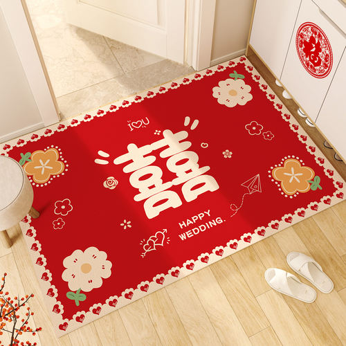 红色地垫入户门垫结婚喜庆进门脚垫2024新款免洗可擦pvc皮革地毯