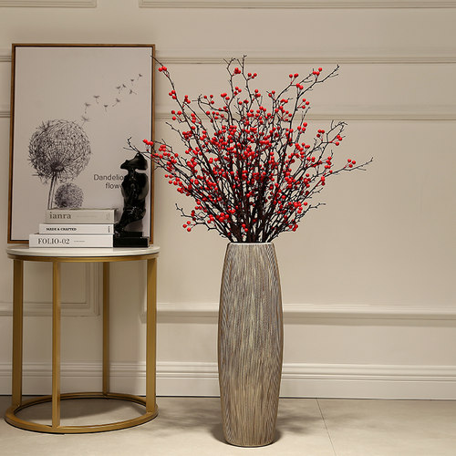 现代简约创意落地式花瓶家居客厅模拟干花插花陶瓷公司装饰摆件