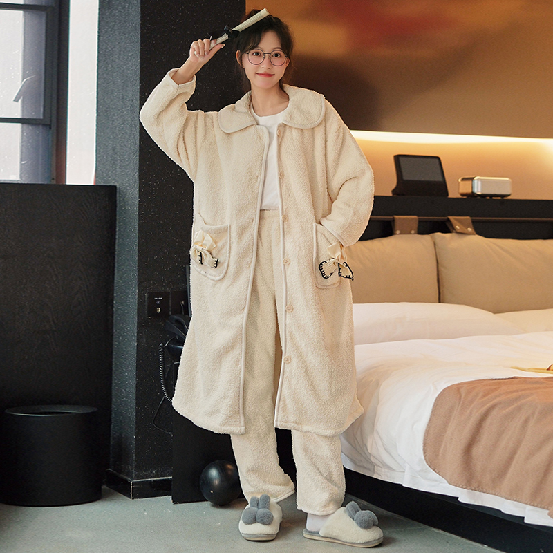 名夫珊瑚绒长款睡袍女加厚加绒冬