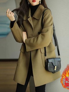 秋季毛呢外套女2023秋冬新款加厚韩版修身显瘦中长款呢子大衣潮