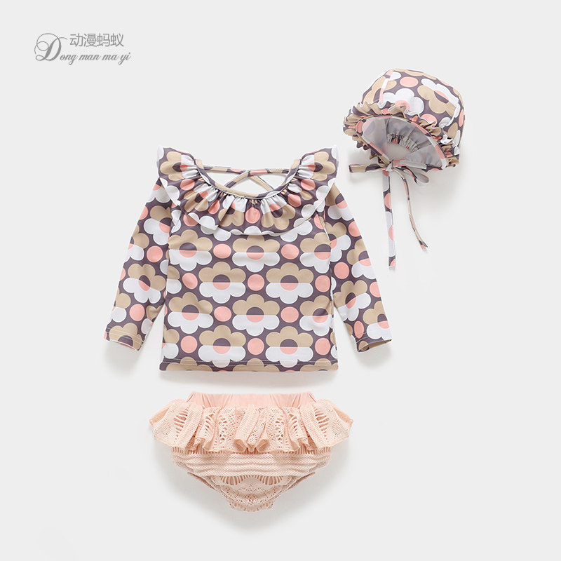 儿童泳衣女童夏分体两岁3女宝宝泳衣ins沙滩长袖防晒女童泳衣套装