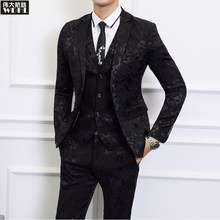 英伦风男士 修身 新郎结婚礼服舞台歌手演出服套装 男 宴会礼服加大码