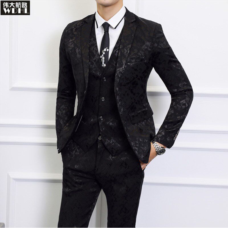 英伦风男士修身宴会礼服加大码新郎结婚礼服舞台歌手演出服套装男_虎窝淘