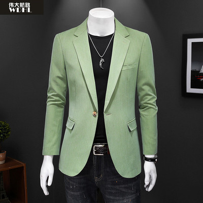 春秋男士苹果绿大码舞台西服