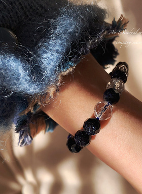 Space Starbright｜蓝砂石&白水晶钻石切面手链 原创设计宇宙宝石