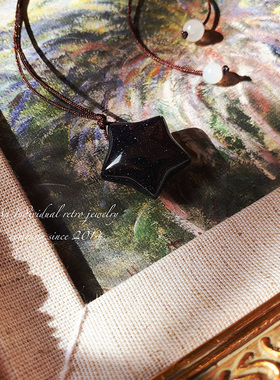 Space Starbright｜蓝砂石星星月亮项链原创设计宇宙情侣水晶宝石