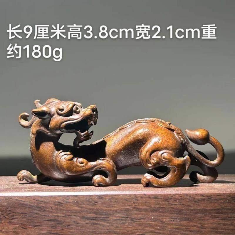 文玩紫铜实心螭龙镇纸手把件龙型笔架镇尺茶宠铜合金书房桌面摆件